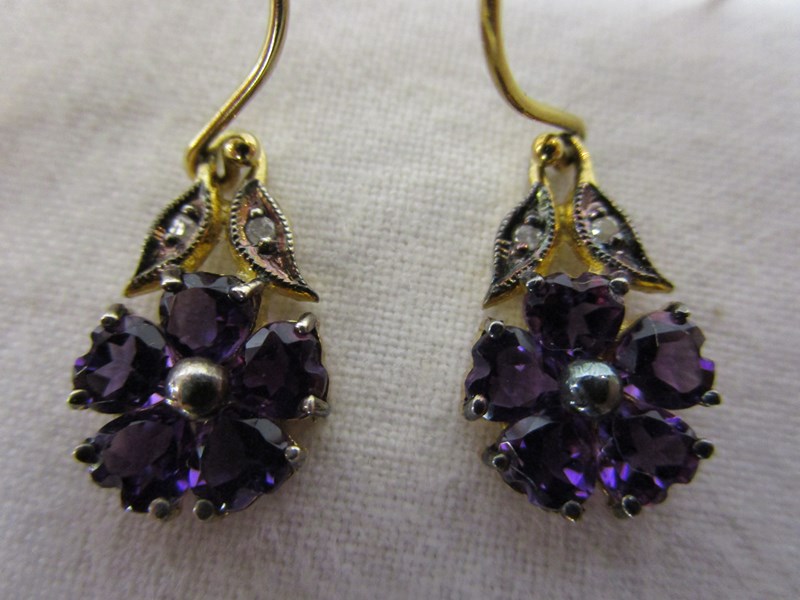 Pair of amethyst diamond drop earrings - Estimate £50 - £80