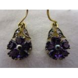 Pair of amethyst diamond drop earrings - Estimate £50 - £80