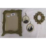 Collection of small picture frames, watercolour miniatures, brass etc