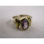 Good quality amethyst set silver ring