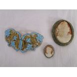 Cameo brooches, belt buckle etc