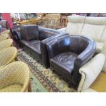 Brown leather 3 piece suite with footstool