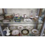 2 shelves of collectables to include Minton plates