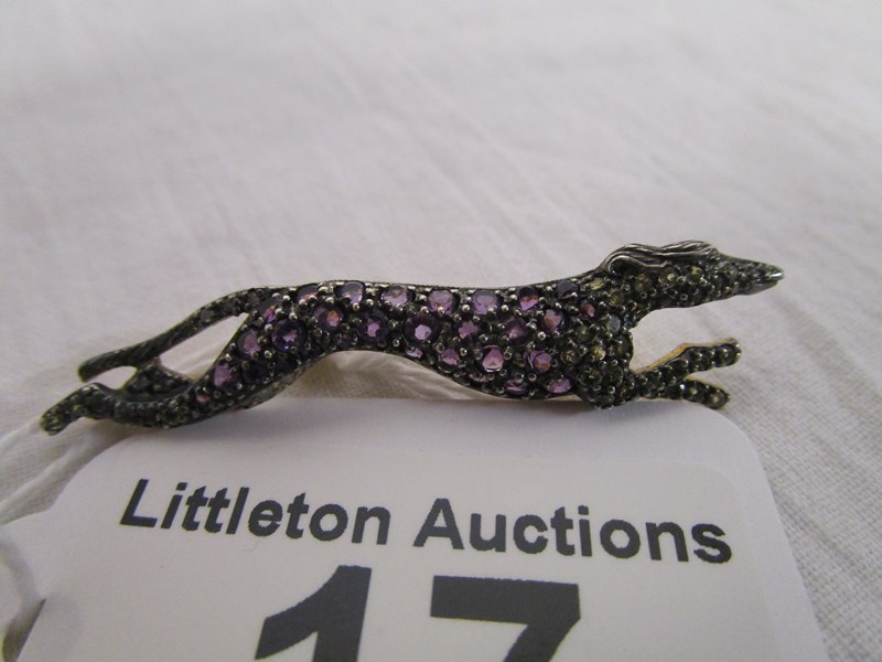 Amethyst , peridot & diamond greyhound brooch - Estimate £80 - £120