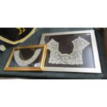 2 framed early Victorian lace collars