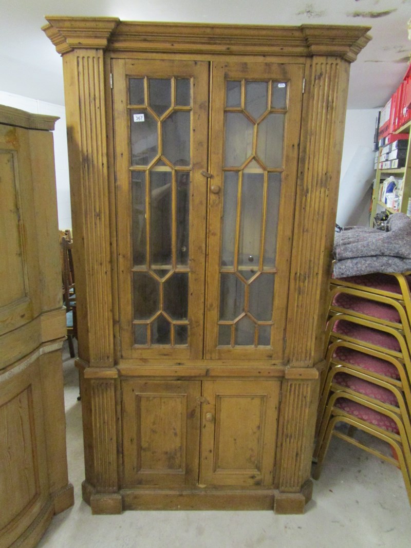 Large pine & glazed corner cupboard - H: 208cm - Estimate £100 - £150