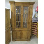 Large pine & glazed corner cupboard - H: 208cm - Estimate £100 - £150