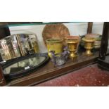 Shelf of collectables to include bevelled mirror