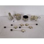 Collection of silver mustard pots, pepper pot etc