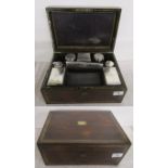 Early 19C rosewood vanity box with silver topped glass bottles