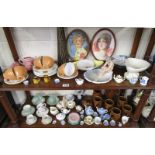 2 shelves of ceramics to include Royal Copenhagen & retro owl tea service