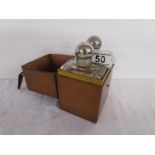 2 small leather cased glass flasks