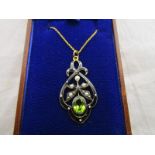 Enamel, peridot & pearl set pendant on chain - Estimate £80 - £120