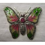Silver champlevé enamel butterfly brooch