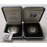 2 UK silver proof 50p coins - 2000 '150 years of Public Libraries' & 1944-1994 D-Day Landings