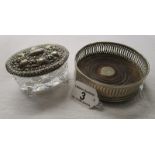 Silver champagne coaster and silver lidded glass pot