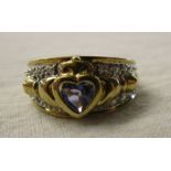 Gold, amethyst & diamond cladder ring