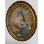 Oval tapestry in frame - Mother & Daughter