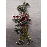 Silver marcasite & enamel set rabbit brooch