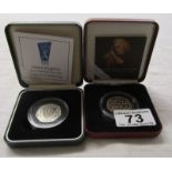 2 UK silver proof 50p coins - 1998 NHS & 2005 250th Anniversary Of Samuel Johnson's Dictionary
