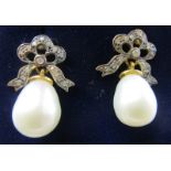 Pair of pearl and diamond drop earrings