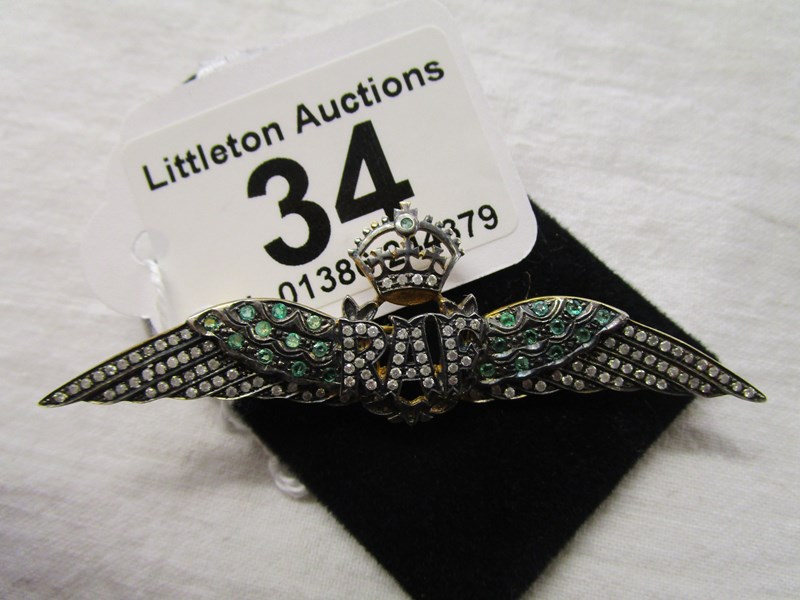 Emerald & diamond RAF brooch