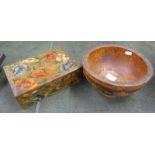 Treen poker work bowl & floral box