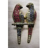 Ruby, diamond & sapphire parrot brooch