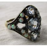 Gold opal & blue topaz set ring