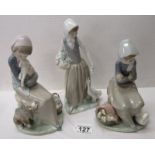 3 Lladro figurines including 1 Nao