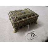 Antique inlaid ivory & tortoise shell trinket box with key
