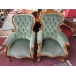 Fine pair of Victorian walnut framed 'His & Hers' armchairs