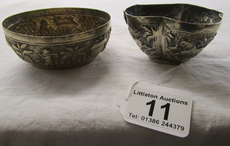 2 chased silver bowls