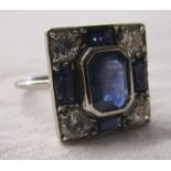 18ct white gold 1930's baguette sapphire & diamond ring