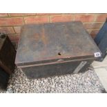 Metal storage box containing vice and grinder