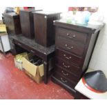 Solid mahogany furniture to include 2 chests of drawers, hall table & lidded boxes