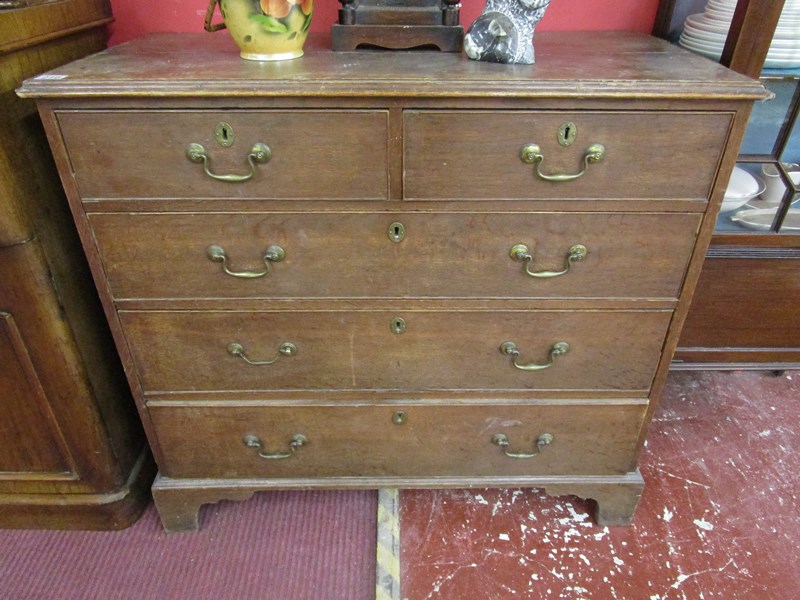 Antique oak chest of 2 over 3 drawers on bracket feet - H:97cm W: 106cm D: 52cm