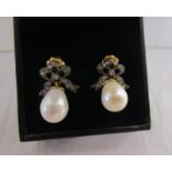 Pair of diamond & pearl drop earrings