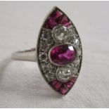 Platinum ruby & diamond marquee set ring