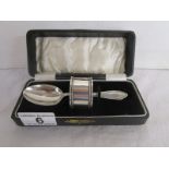 Cased silver spoon and napkin ring