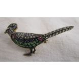 Emerald sapphire ruby & diamond pheasant brooch