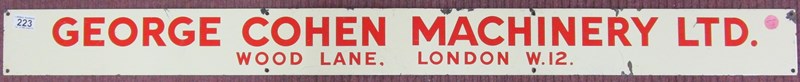 Enamel sign - George Cohen Machinery LTD - 137cm x 12cm