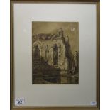 Monochrome watercolour - Early folly attributed to E J Nash, March 1837