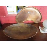 Kidney shaped copper tray and large treen fruit bowl