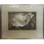 Monochrome watercolour - The Ship Wreck attributed to Benjamin Barker of Bath 1776 - 1838