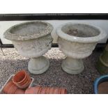 Large pair of stone pedestal planters - H: 63cm