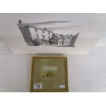 Small framed watercolour by J P Nelson and line picture of Sill Mill Cottage by L N Limbrey