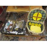 Box of collectables & picnic hamper