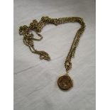 Locket marked 9ct front & back together with a yellow metal guard chain, the catch being marked 9ct