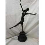 Bronze - Art Deco style lady on marble base - Approx 46cm tall